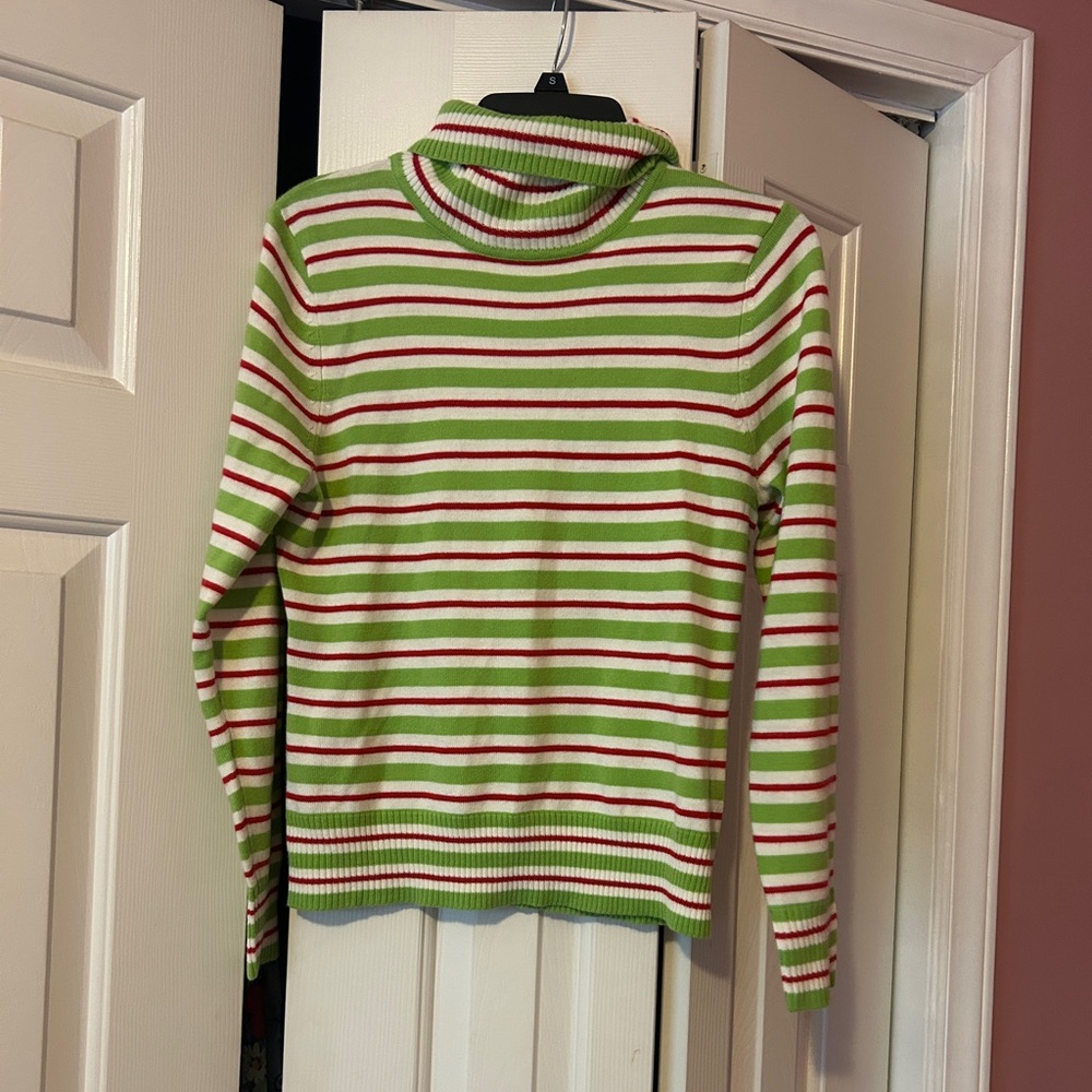 Striped Green and Red Turtleneck Sweater